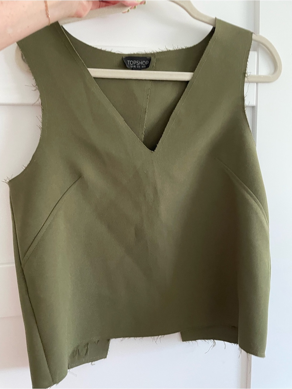 TOPSHOP Olive V-Neck Structured Sleeveless Tank